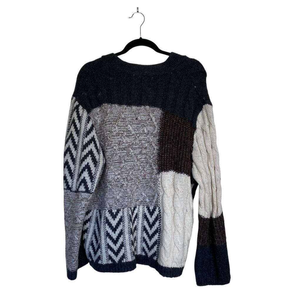 ZARA Patchwork Cable Knit Cardigan Neutral Chevron Size Large Blogger Favorite - Picture 3 of 8